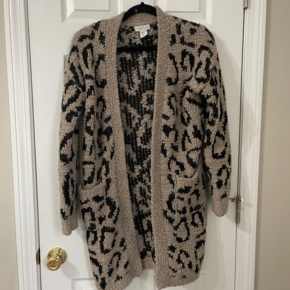 Heavy weight animal print long cardigan black and nude size large
